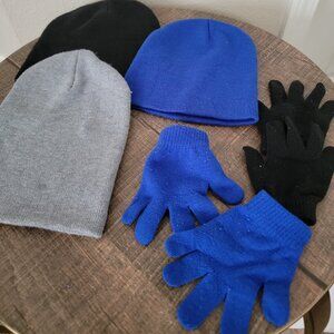 Cat & Jack Kids Hat & Gloves Bundle OSFM Blue Black Gray